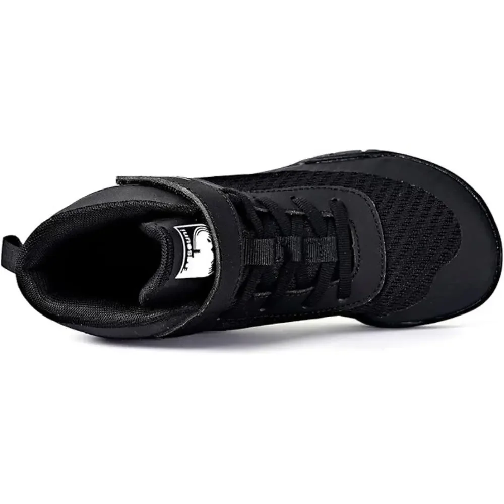 New Sisttke Boys Size 3.5 Black Mesh Lace Up Hook Loop Wrestling High Top Shoes